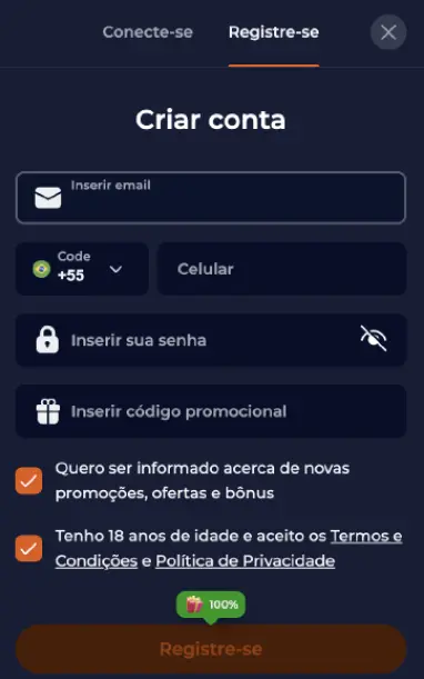 Registro no Nine Bet Casino